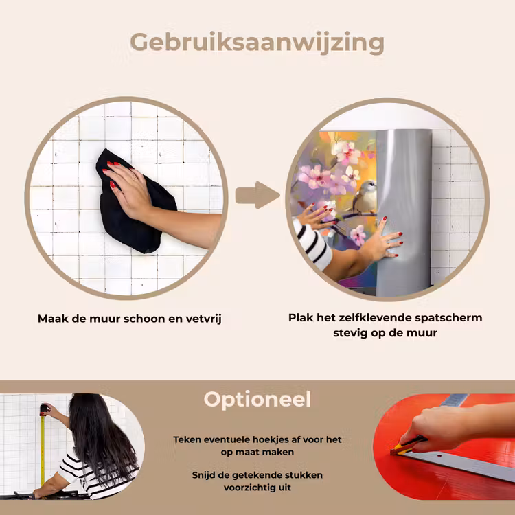 Vogels - Bloemen - Roze keuken achterwand spatscherm klein -gebruiksaanwijzing_NL