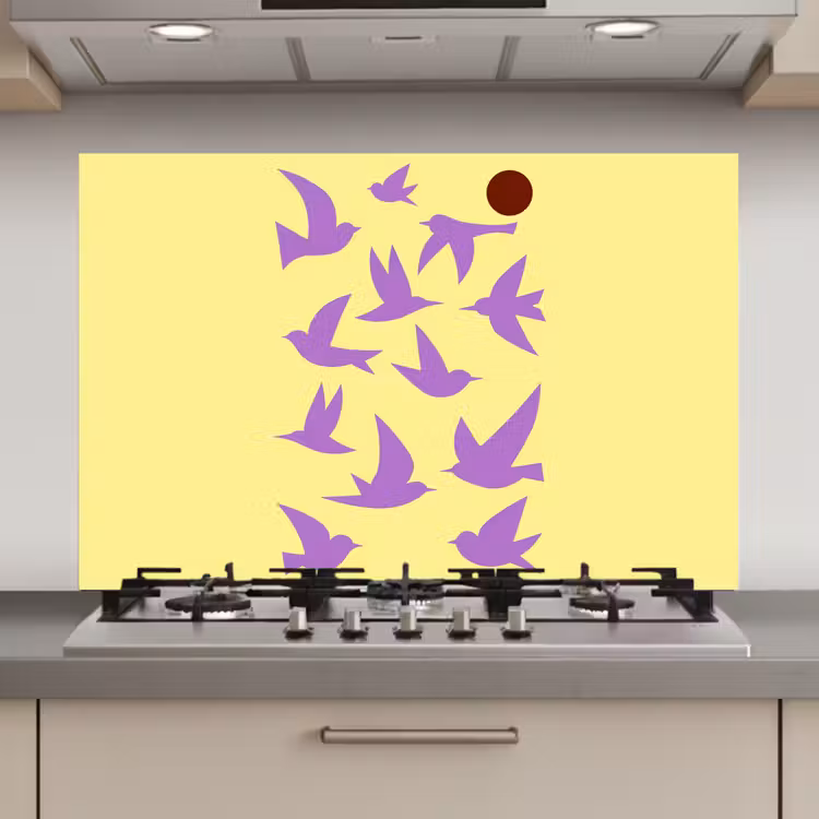 Vogels - Cirkel - Geel - Beweging keuken achterwand spatscherm klein -3d_website