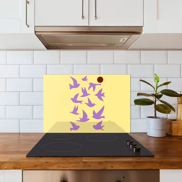 Vogels - Cirkel - Geel - Beweging keuken achterwand spatscherm klein -sfeer2