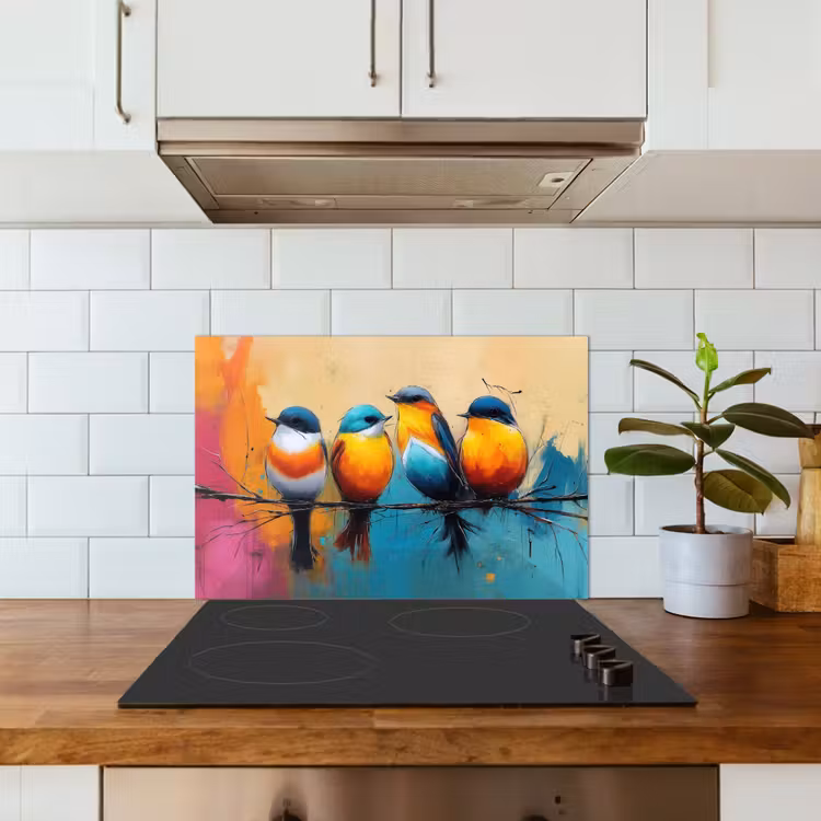 Vogels - Kleurrijk - Tak - Abstract keuken achterwand spatscherm klein -sfeer2
