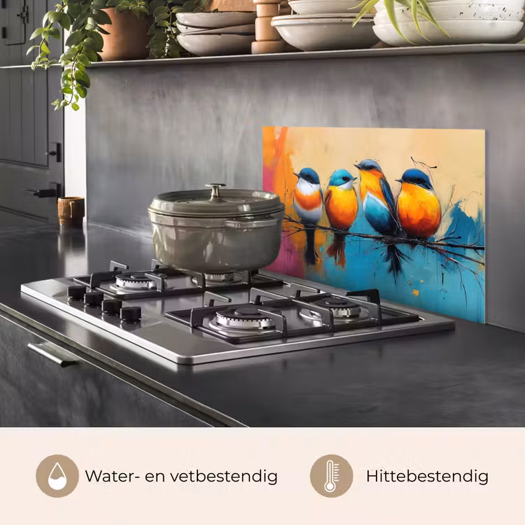 Vogels - Kleurrijk - Tak - Abstract keuken achterwand spatscherm klein -usp_NL