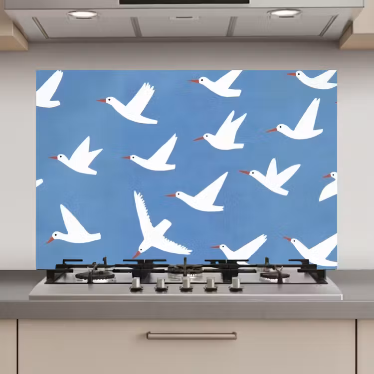 Vogels - Wit - Patroon keuken achterwand spatscherm klein -3d_website