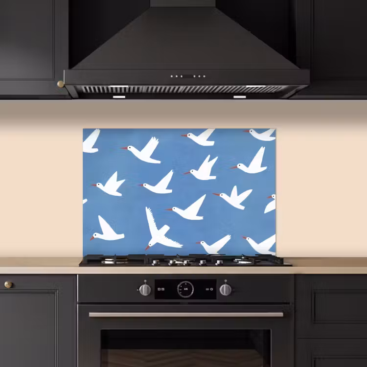 Vogels - Wit - Patroon keuken achterwand spatscherm klein -sfeer1