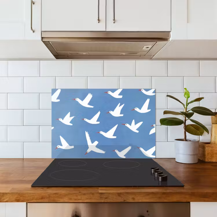 Vogels - Wit - Patroon keuken achterwand spatscherm klein -sfeer2