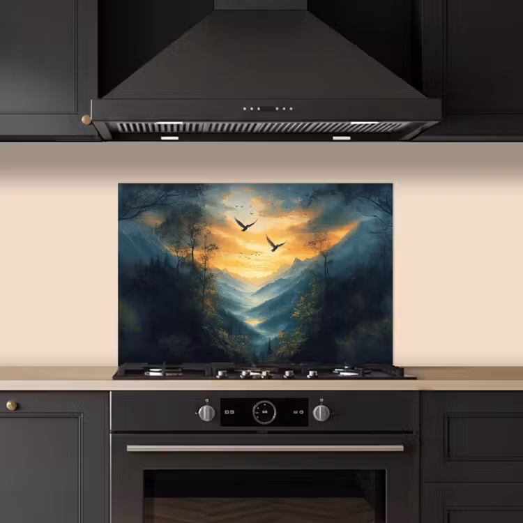 Vogels - Zon - Bomen - Groen keuken achterwand spatscherm klein -sfeer1