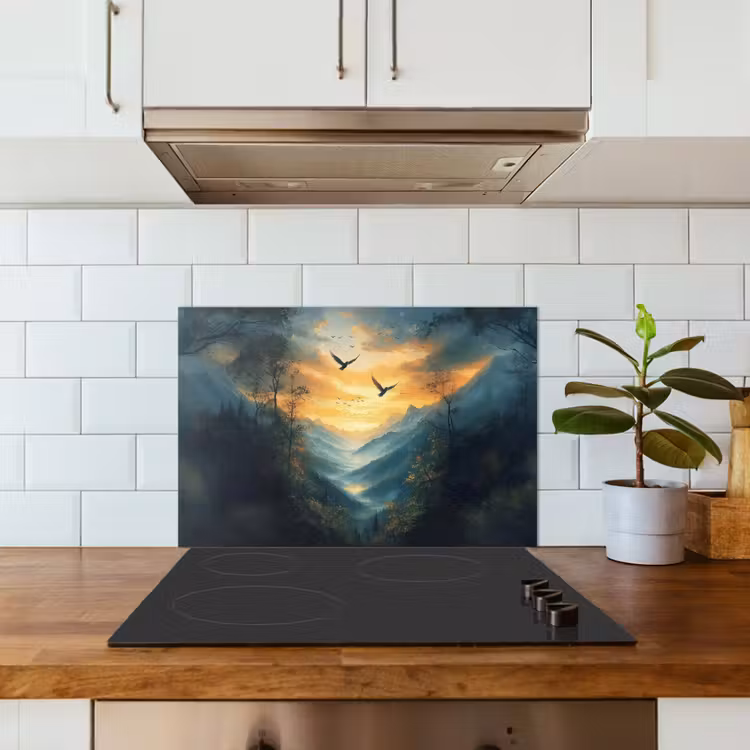 Vogels - Zon - Bomen - Groen keuken achterwand spatscherm klein -sfeer2