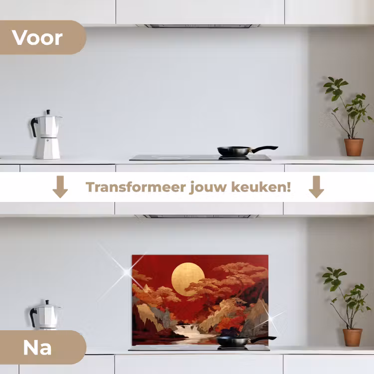 Volle maan - Landschap - Waterval keuken achterwand spatscherm klein -voor_na_NL
