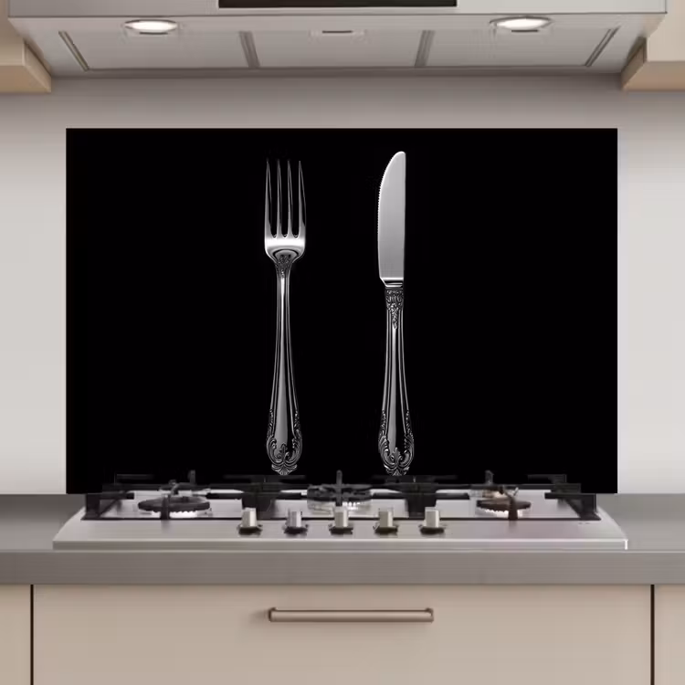 Vork - Mes - Zilver keuken achterwand spatscherm klein -3d_website