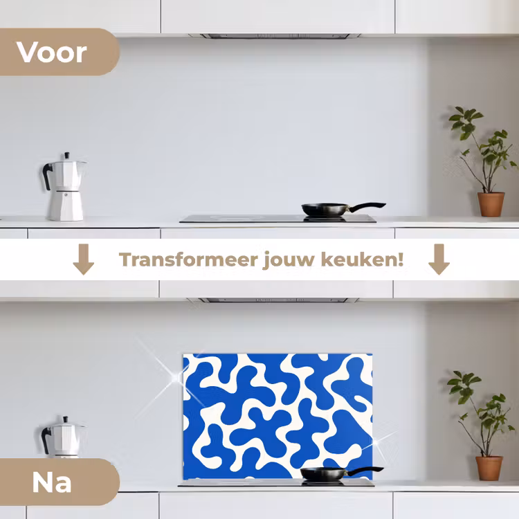 Vormen - Abstract - Blauw - Golven keuken achterwand spatscherm klein -voor_na_NL