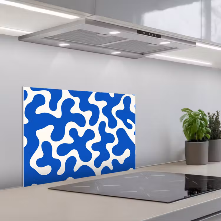 Vormen - Abstract - Blauw - Golven keuken achterwand spatscherm klein -3d_schuin