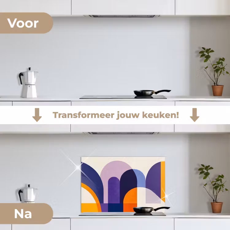 Vormen - Abstract - Grafisch - Oranje keuken achterwand spatscherm klein -voor_na_NL