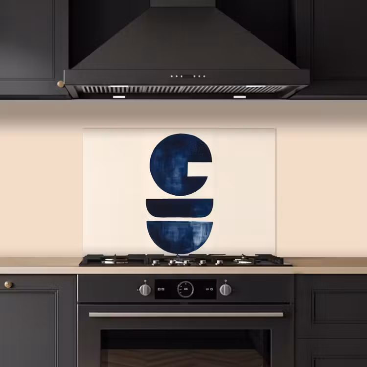 Vormen - Blauw - Abstract keuken achterwand spatscherm klein -sfeer1