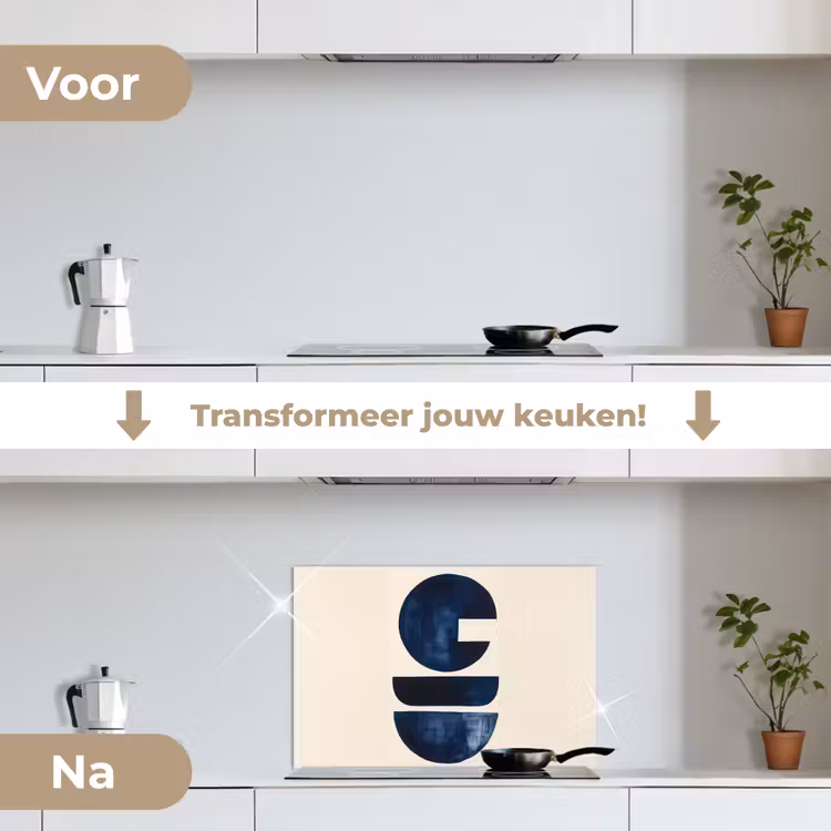 Vormen - Blauw - Abstract keuken achterwand spatscherm klein -voor_na_NL