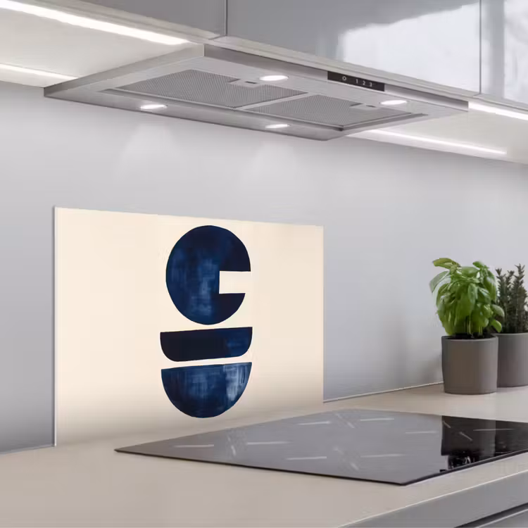 Vormen - Blauw - Abstract keuken achterwand spatscherm klein -3d_schuin