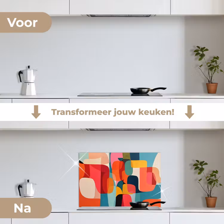 Vormen - Kleurrijk - Abstract - Vlakken keuken achterwand spatscherm klein -voor_na_NL