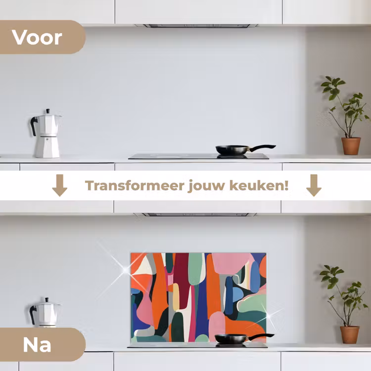 Vormen - Ritmisch - Kleuren - Abstract keuken achterwand spatscherm klein -voor_na_NL