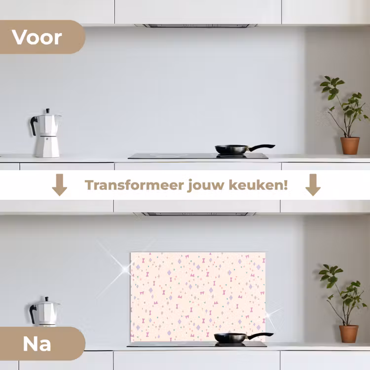 Vormen - Zalmroze - Patroon keuken achterwand spatscherm klein 900 -voor_na_NL