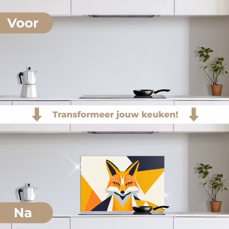 Vos - Oranje - Abstract - Driehoeken keuken achterwand spatscherm klein -voor_na_NL