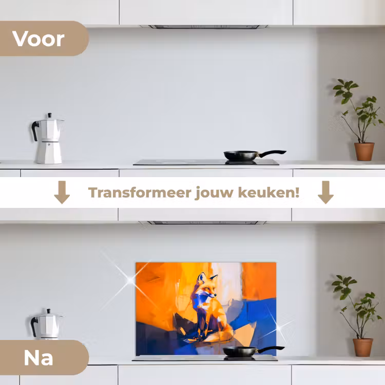 Vos - Oranje - Vormen - Abstract keuken achterwand spatscherm klein -voor_na_NL