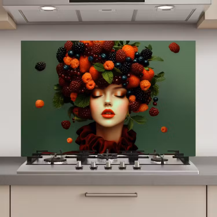 Vrouw - Aardbeien - Frambozen - Bramen - Bessen keuken achterwand spatscherm klein -3d_website