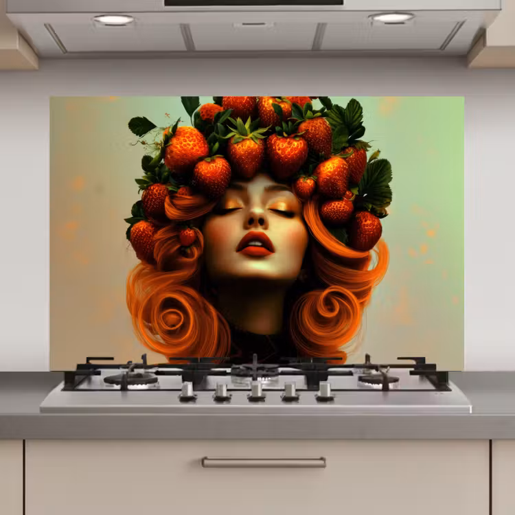 Vrouw - Aardbeien - Kroon keuken achterwand spatscherm klein -3d_website