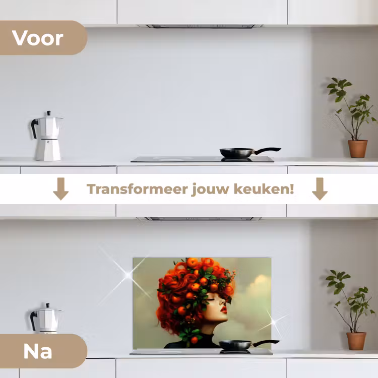 Vrouw - Appels - Rood - Bladeren keuken achterwand spatscherm klein -voor_na_NL