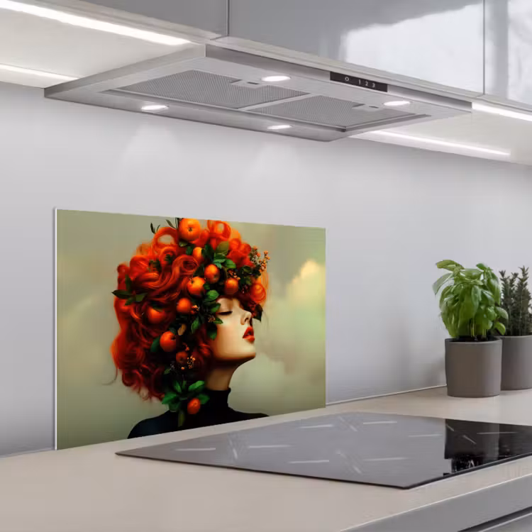 Vrouw - Appels - Rood - Bladeren keuken achterwand spatscherm klein -3d_schuin