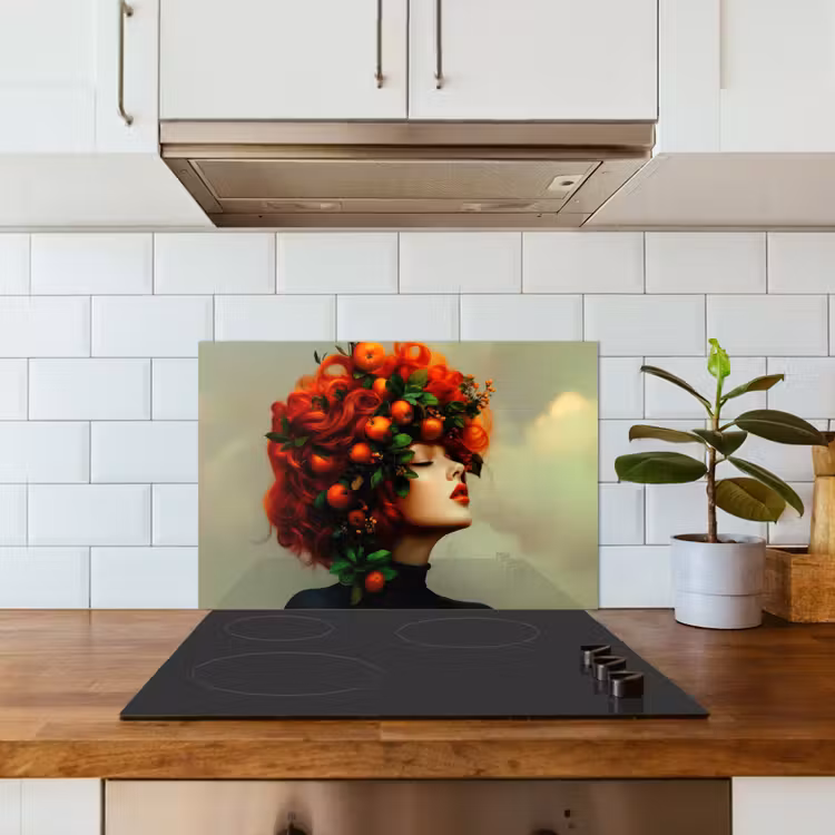 Vrouw - Appels - Rood - Bladeren keuken achterwand spatscherm klein -sfeer2