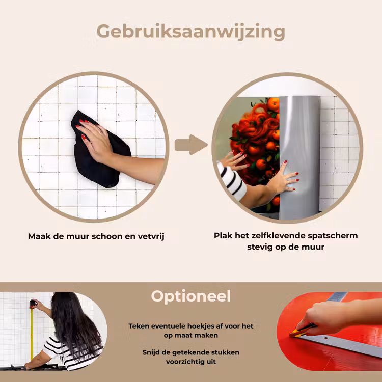 Vrouw - Appels - Rood - Bladeren keuken achterwand spatscherm klein -gebruiksaanwijzing_NL