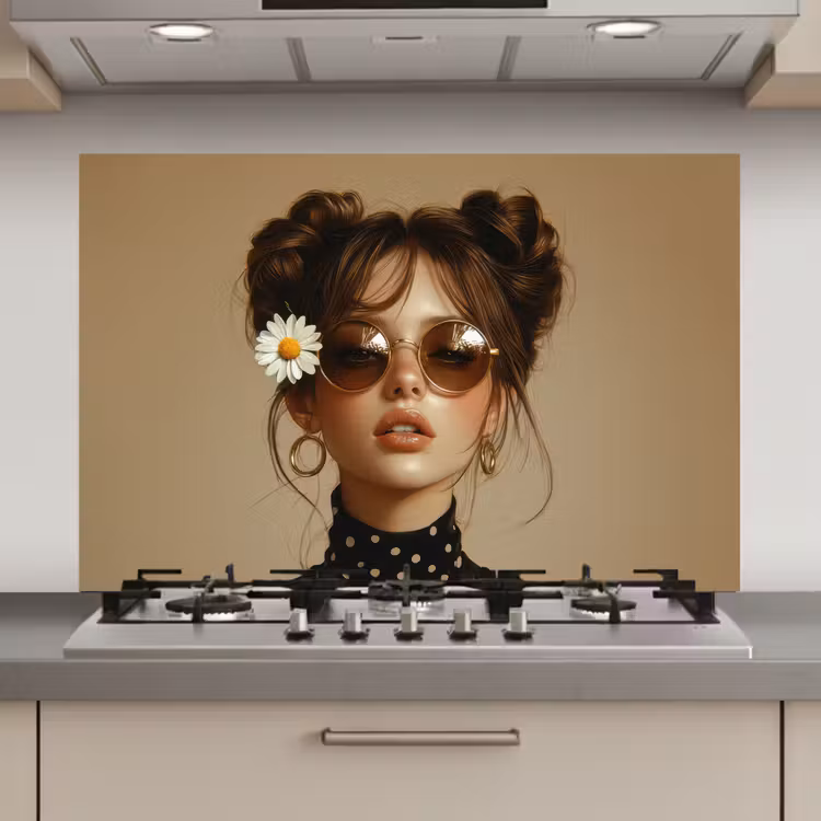 Vrouw - Beige - Bloem - Modern - Portret keuken achterwand spatscherm klein -3d_website