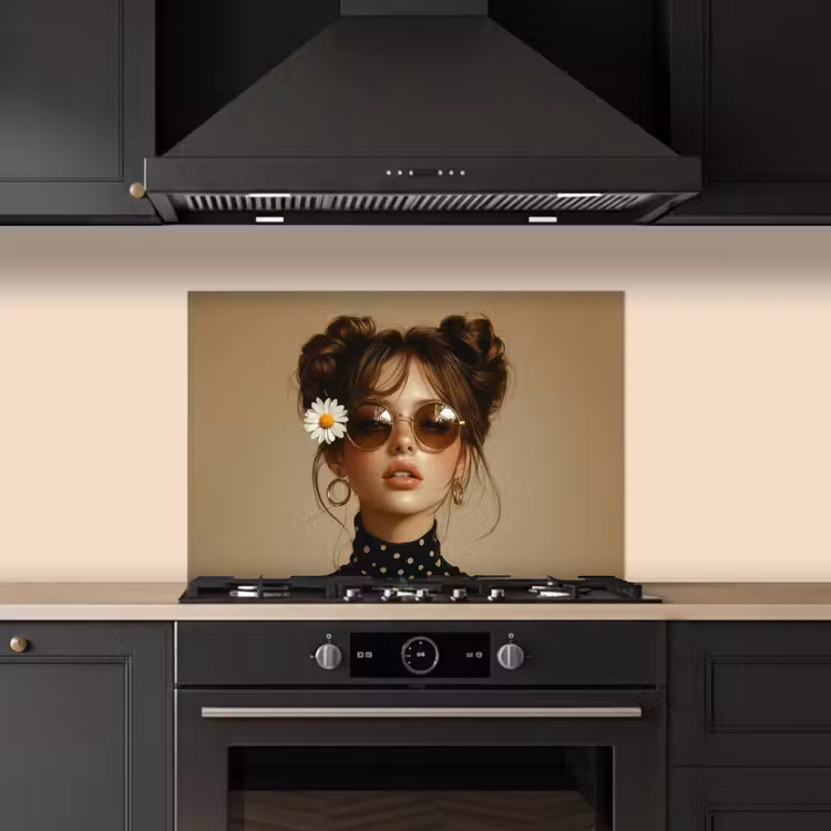Vrouw - Beige - Bloem - Modern - Portret keuken achterwand spatscherm klein -sfeer1