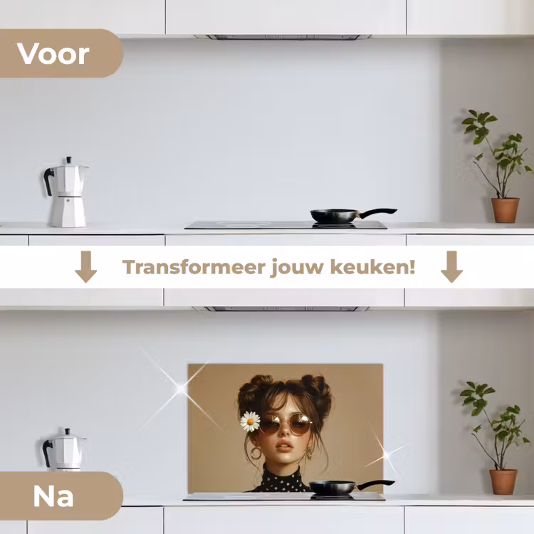 Vrouw - Beige - Bloem - Modern - Portret keuken achterwand spatscherm klein -voor_na_NL