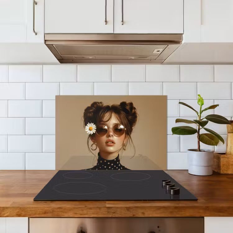 Vrouw - Beige - Bloem - Modern - Portret keuken achterwand spatscherm klein -sfeer2