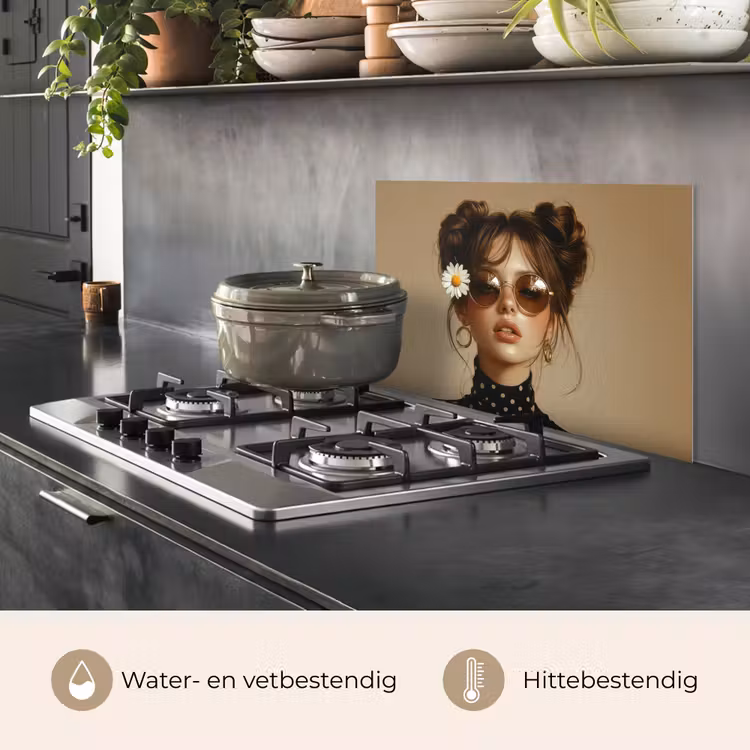 Vrouw - Beige - Bloem - Modern - Portret keuken achterwand spatscherm klein -usp_NL
