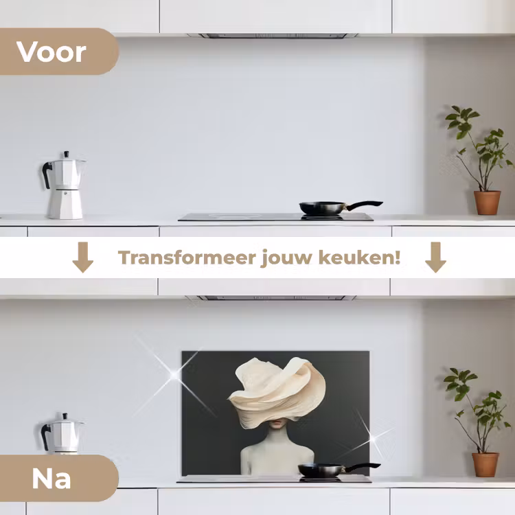 Vrouw - Beige - hoed keuken achterwand spatscherm klein -voor_na_NL