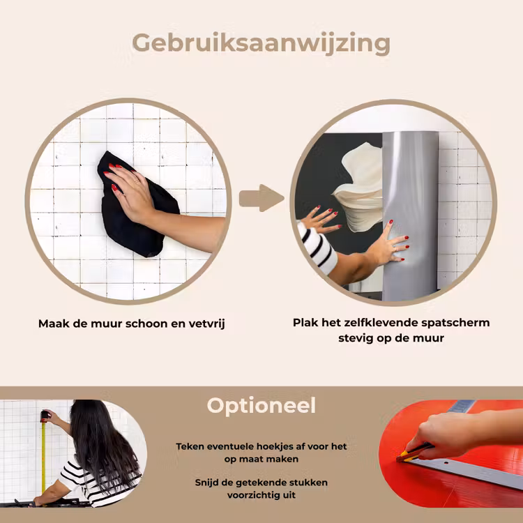 Vrouw - Beige - hoed keuken achterwand spatscherm klein -gebruiksaanwijzing_NL
