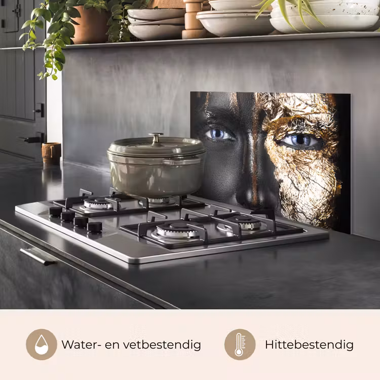Vrouw - Bladgoud - Zwart - Goud - Luxe keuken achterwand spatscherm klein -usp_NL