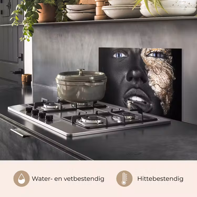 Vrouw - Bladgoud - Zwart - Huid - Luxe keuken achterwand spatscherm klein -usp_NL