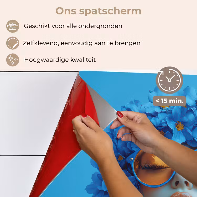 Vrouw - Bloem - Blauw - Modern - Bril - Portret keuken achterwand spatscherm klein -spatscherm_NL