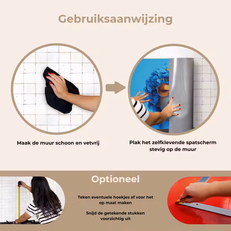 Vrouw - Bloem - Blauw - Modern - Bril - Portret keuken achterwand spatscherm klein -gebruiksaanwijzing_NL