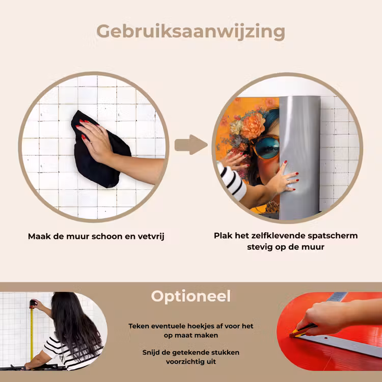 Vrouw - Bloemen - Aesthetic - Oranje keuken achterwand spatscherm klein -gebruiksaanwijzing_NL