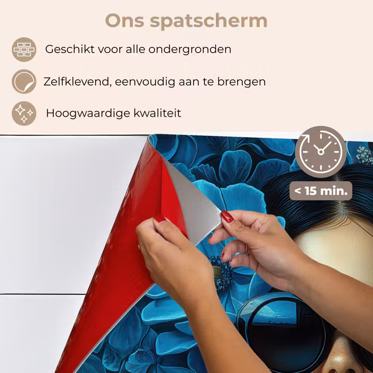 Vrouw - Bloemen - Blauw - Aesthetic - Luxe keuken achterwand spatscherm klein -spatscherm_NL