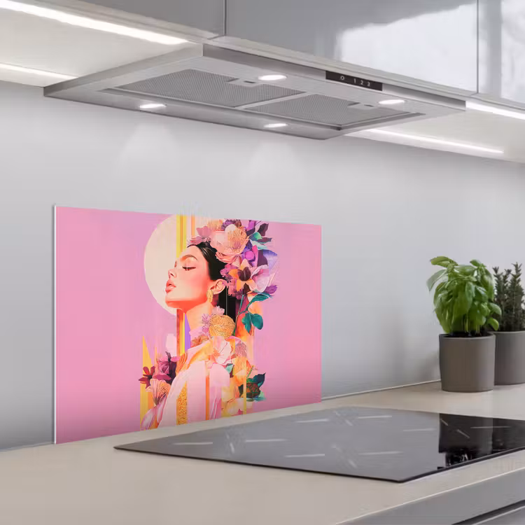 Vrouw - Bloemen - Paars - Abstract keuken achterwand spatscherm klein -3d_schuin