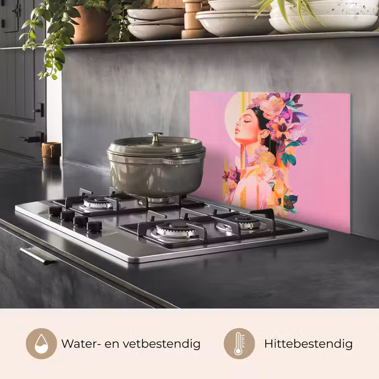 Vrouw - Bloemen - Paars - Abstract keuken achterwand spatscherm klein -usp_NL
