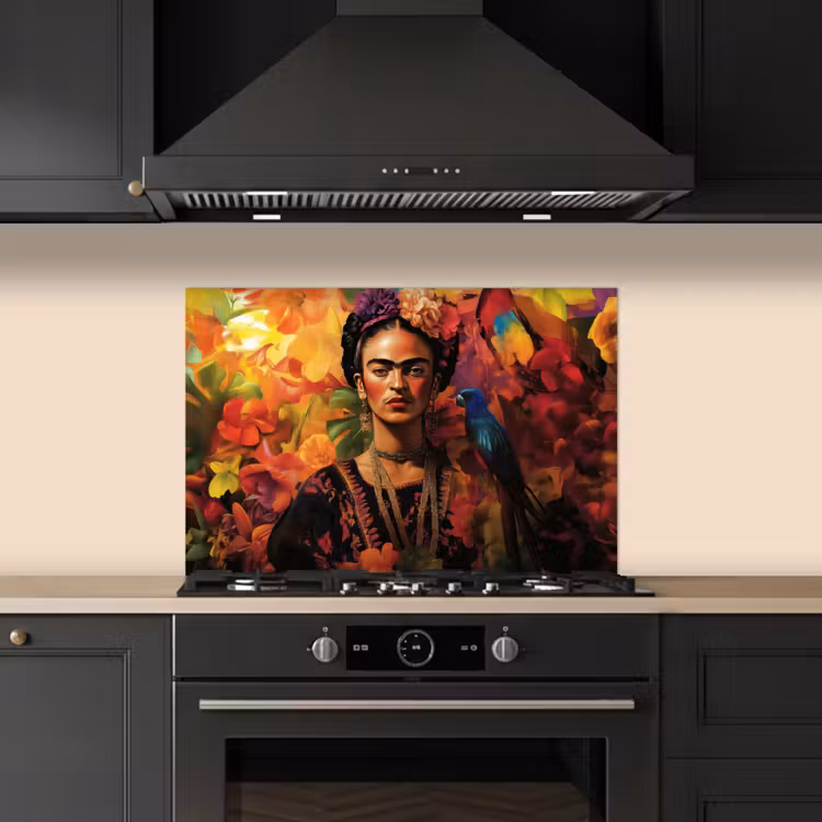 Vrouw - Bloemen - Papegaai - Schilderachtig keuken achterwand spatscherm klein -sfeer1