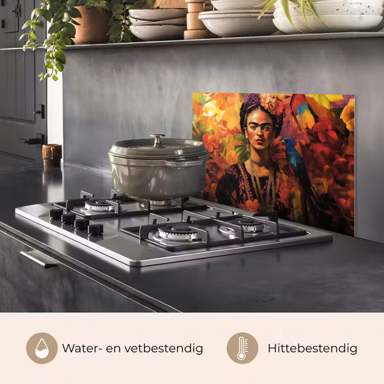 Vrouw - Bloemen - Papegaai - Schilderachtig keuken achterwand spatscherm klein -usp_NL