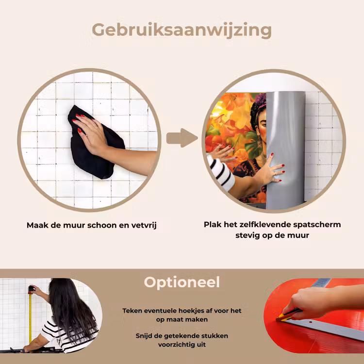 Vrouw - Bloemen - Papegaai - Schilderachtig keuken achterwand spatscherm klein -gebruiksaanwijzing_NL