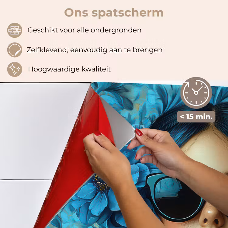 Vrouw - Bloemen - Vlinders - Blauw - Abstract keuken achterwand spatscherm klein -spatscherm_NL