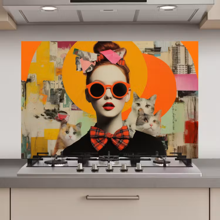 Vrouw - Bril - Strik - Retro keuken achterwand spatscherm klein -3d_website