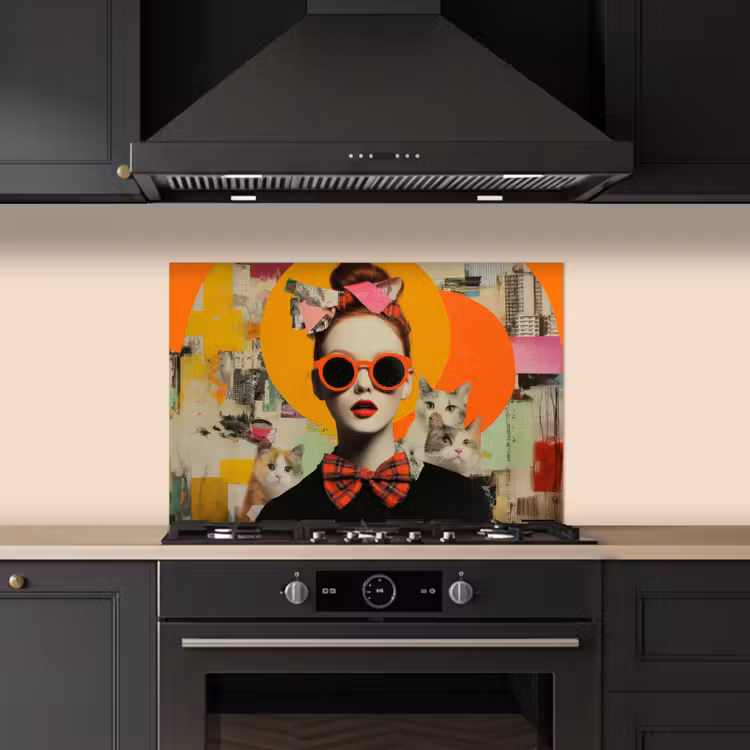 Vrouw - Bril - Strik - Retro keuken achterwand spatscherm klein -sfeer1